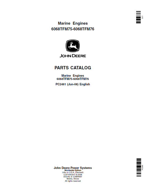 John Deere 6068TFM75-6068TFM76 Marine Engine Parts Catalogue PC2481