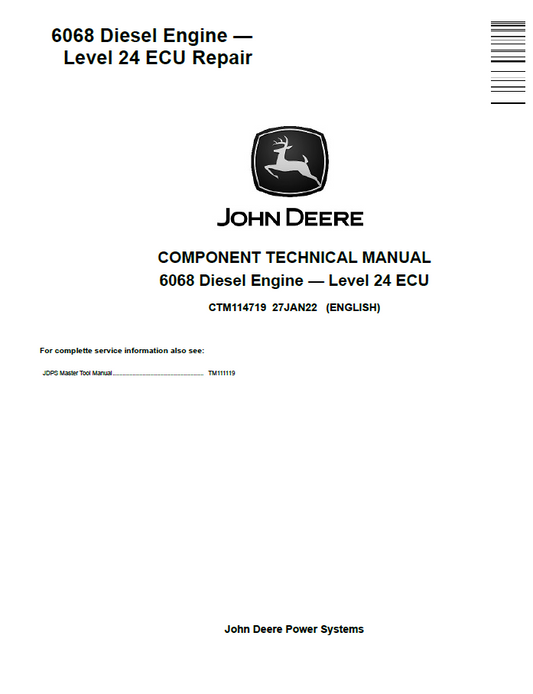 John Deere 6068 Diesel Engine Level 24 ECU Repair Component Technical Manual CTM114719 PDF