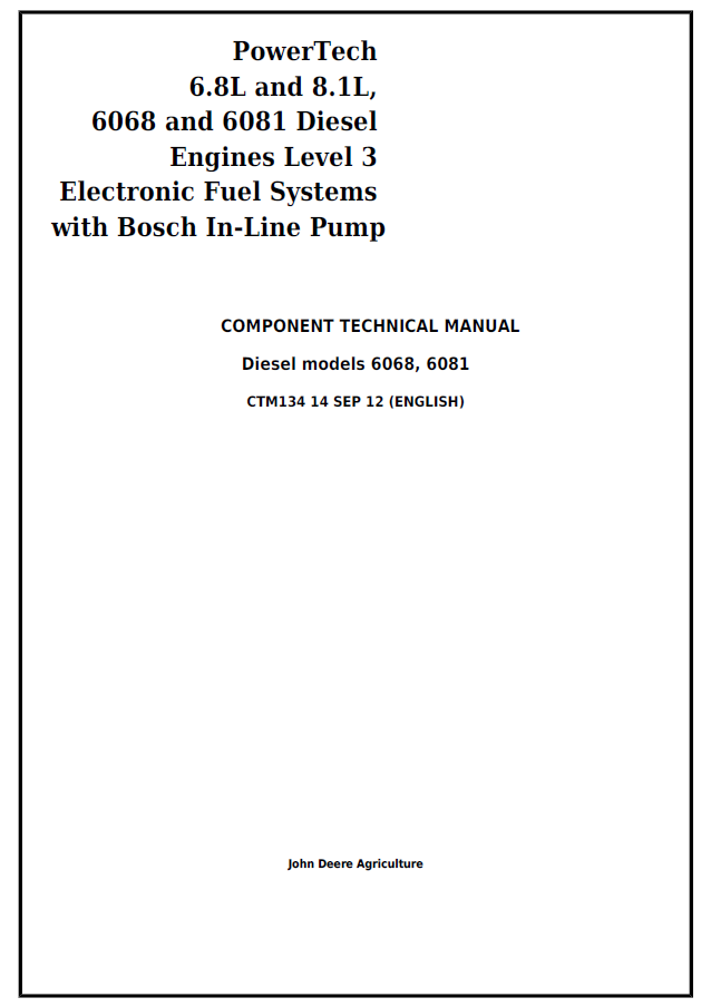 John Deere 6068 Natural GAS models Repair Technical Manual CTM146 PDF