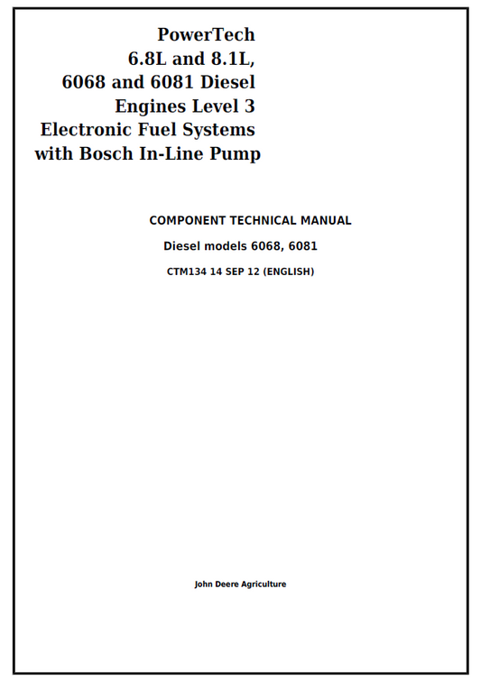 John Deere 6068 Natural GAS models Repair Technical Manual CTM146 PDF