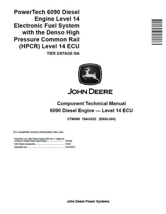 John Deere 6090 Diesel Engine — Level 14 ECU Component Technical Manual CTM385 PDF