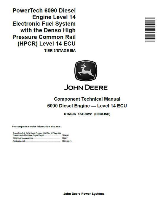 John  Deere 6090 Diesel Engine — Level 14 ECU Component Technical Manual CTM385 PDF