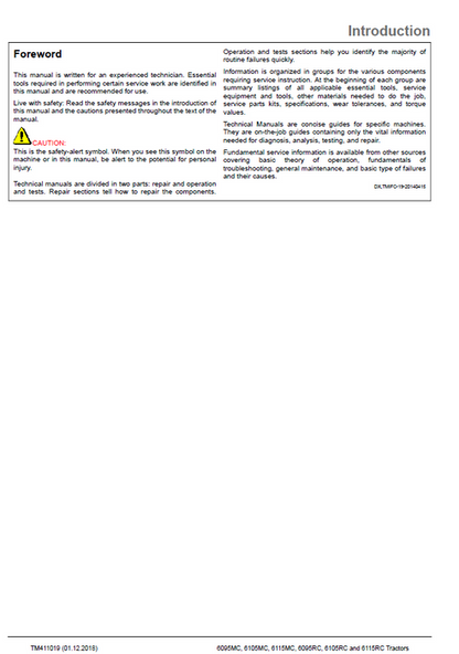 John Deere 6095MC 6105MC 6115MC Tractor Service Repair Manual