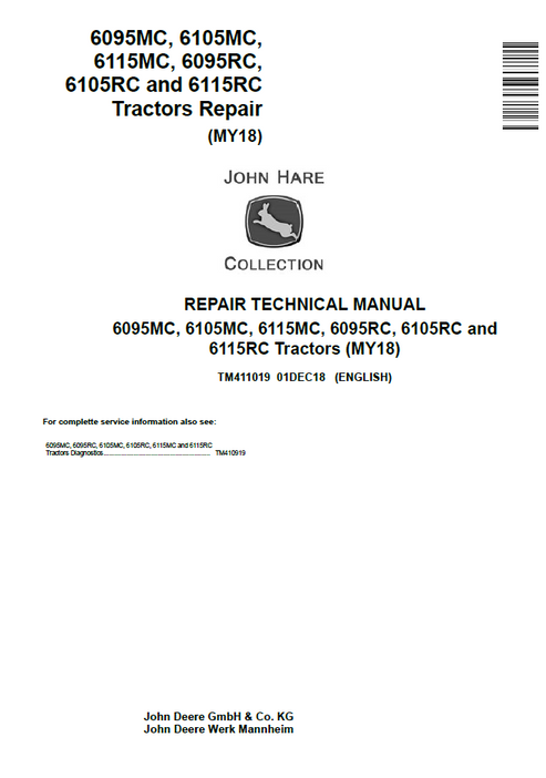 John Deere 6095MC–6115RC Tractor Repair Technical Manual TM411019