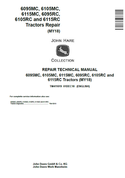 John Deere 6095MC–6115RC Tractor Repair Technical Manual TM411019