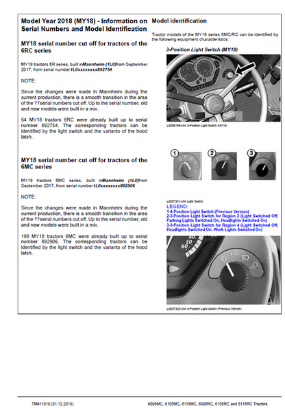 John Deere 6095RC 6105RC 6115RC MY18 Technical Repair Manual TM411019