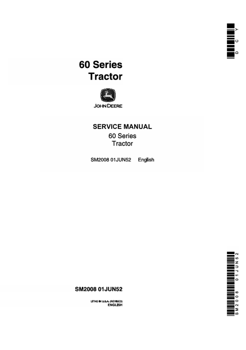 John Deere 60 Series Tractor Service & Repair Manual SM2008