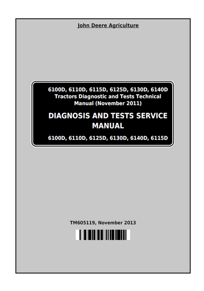 John Deere 6100D–6140D Tractor Diagnosis & Test Service Manual TM605119