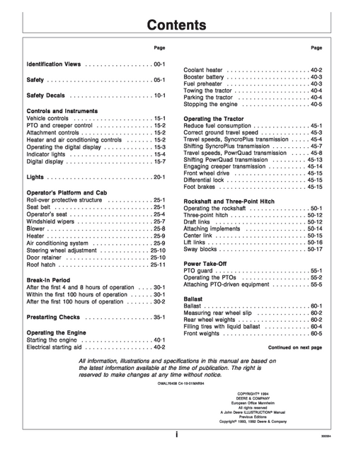 John Deere 6100 6200 6300 6400 Tractor Owner Operator Guide
