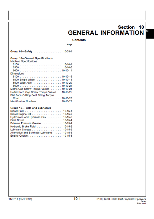 John Deere 6100 6500 6600 Sprayer Workshop Technical Manual TM1511