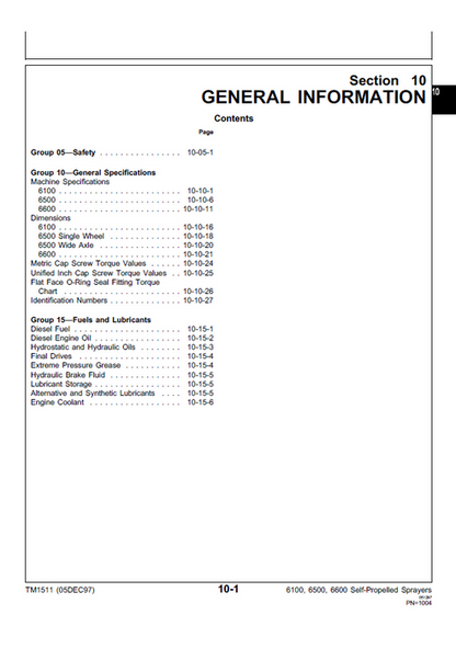 John Deere 6100 6500 6600 Sprayer Workshop Technical Manual TM1511