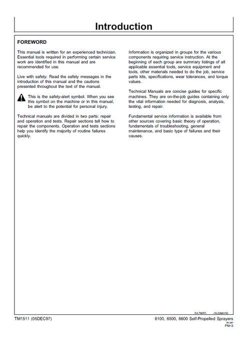 John Deere 6100–6600 Sprayer Service & Repair Technical Manual