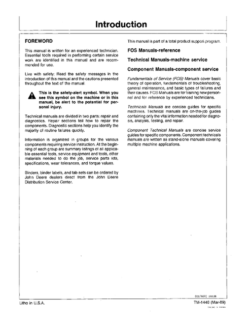 John Deere 610B 610C Backhoe Loader Technical Service Manual TM1446