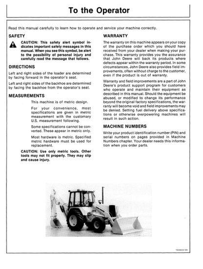John Deere 610B Backhoe Loader Operation & Maintenance Manual PDF