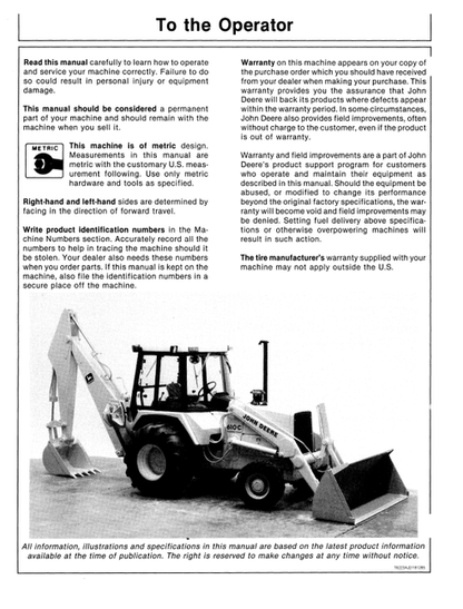John Deere 610C Backhoe Loader Operation & Maintenance Manual PDF