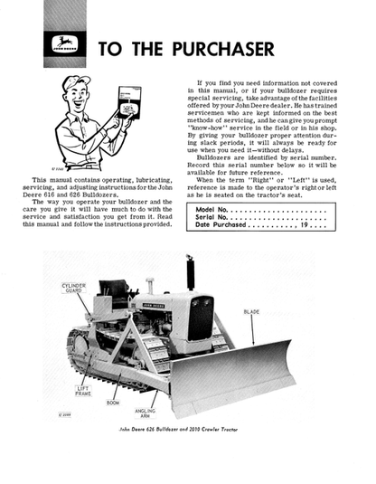 John Deere 616 626 Bulldozer Operating Manual OMU15835