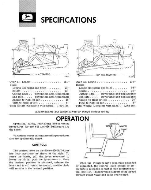 John Deere 616 & 626 Bulldozer Operator Guide PDF