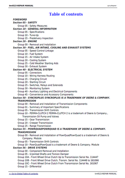 John Deere 6200–6500 Series Tractor Service Repair Manual TM4523