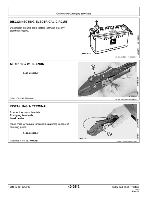 John Deere 6205 6505 Tractor Technical Repair Manual TM4612