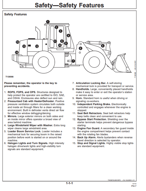 John Deere 624H Loader TC62H Tool Carrier Operating Manual PDF