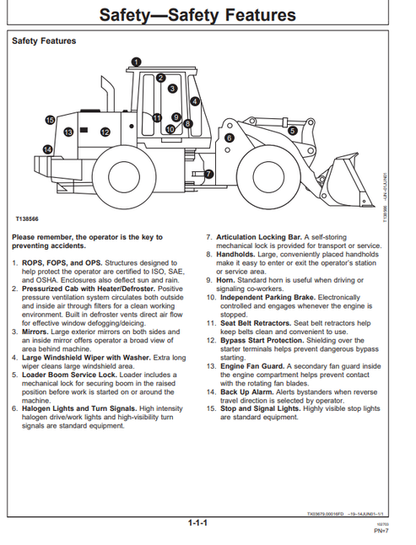 John Deere 624H Loader TC62H Tool Carrier Operating Manual PDF
