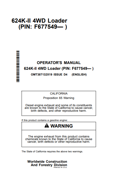 John Deere 624K-II 4WD Loader Operator Manual PDF