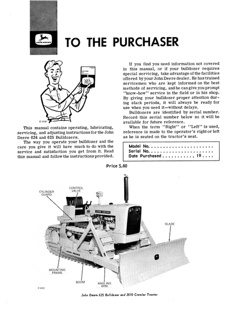 John Deere 624 625 Bulldozer Operating Manual OMU13340