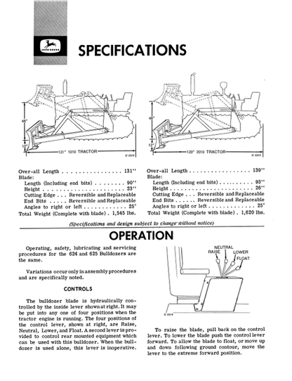 John Deere 624 & 625 Bulldozer Operator Guide PDF