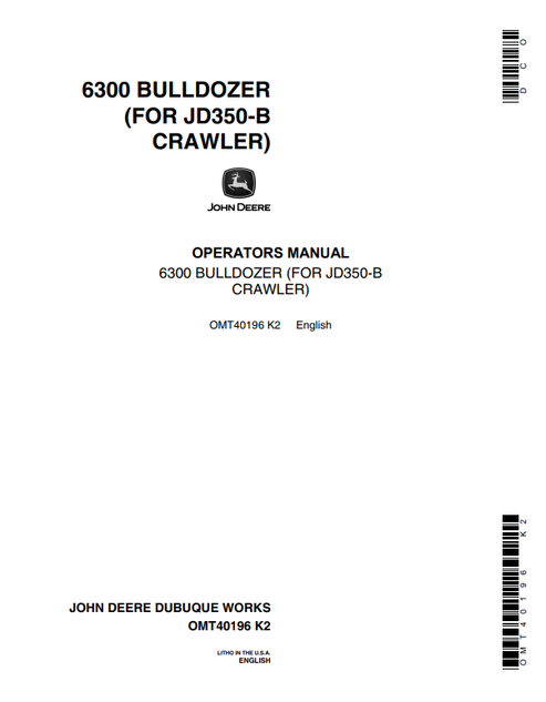 John Deere 6300 Bulldozer for JD350-B Crawler Manual OMT40196