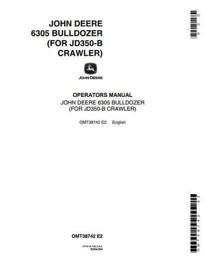 John Deere 6305 Bulldozer for JD350-B Crawler Manual OMT38742