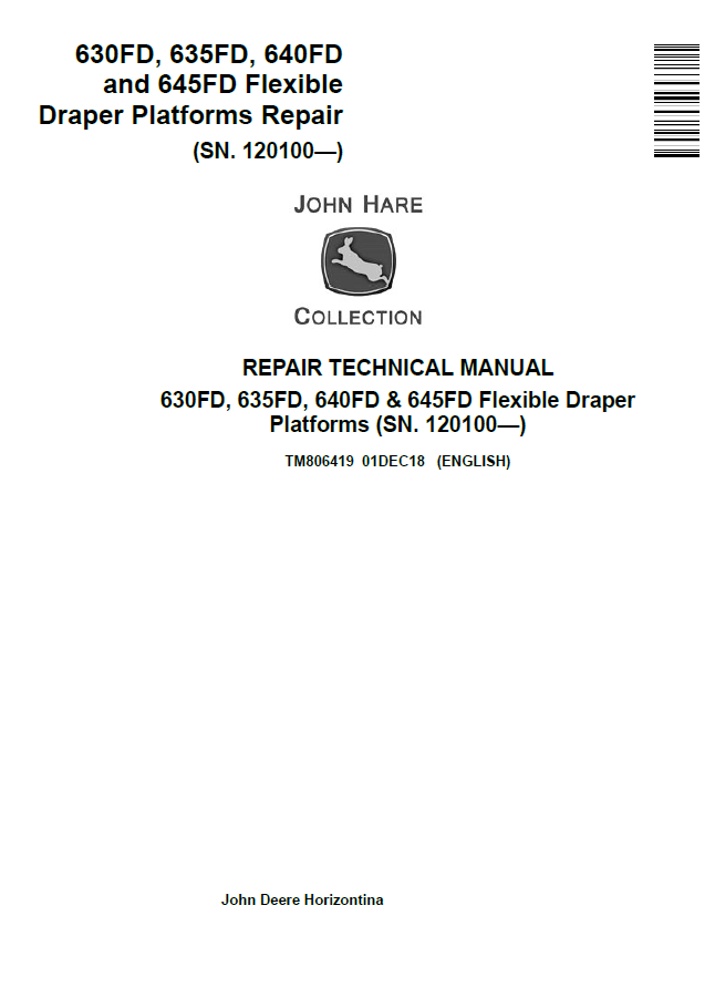 John Deere 630FD, 635FD, 640FD and 645FD Flexible Draper Platforms Repair Technical Manual TM1870 PDF