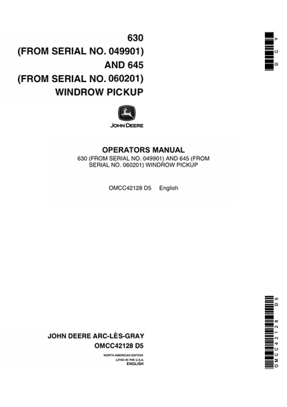 John Deere 630 & 645 Windrow Pickup Operator Manual OMCC42128