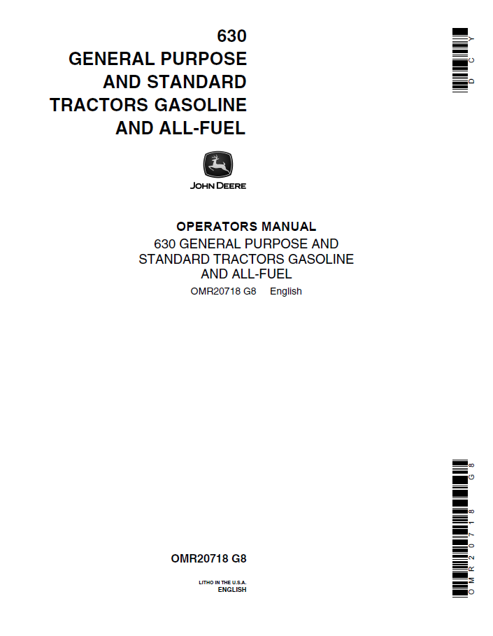 John Deere 630 General Purpose And Standard Tractors Gasoline and All-Fuel Operator Manual OMR20718 PDF
