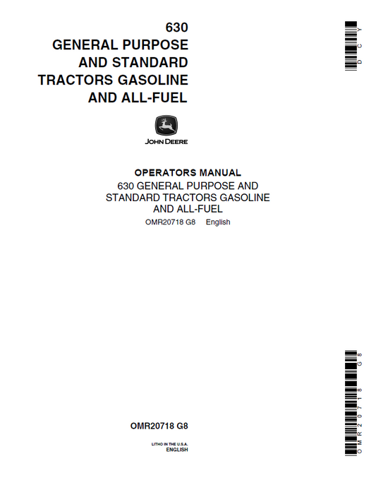 John Deere 630 General Purpose And Standard Tractors Gasoline and All-Fuel Operator Manual OMR20718 PDF
