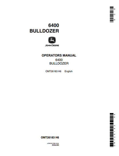 John Deere 6400 Bulldozer Operator Manual PDF OMT26183