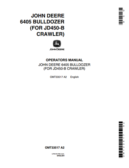 John Deere 6405 Bulldozer for JD450-B Crawler Operator Manual