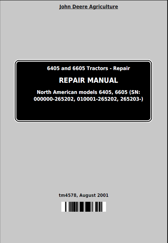 John Deere 6405 and 6605 Tractors Repair Manual TM4578 PDF 