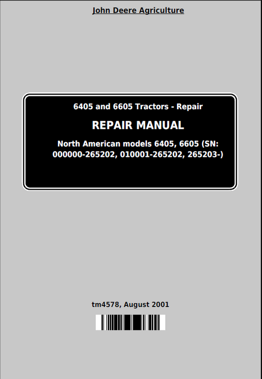 John Deere 6405 and 6605 Tractors Repair Manual TM4578 PDF 