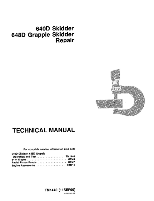 John Deere 640D & 648D Skidder Repair Technical Manual TM1440