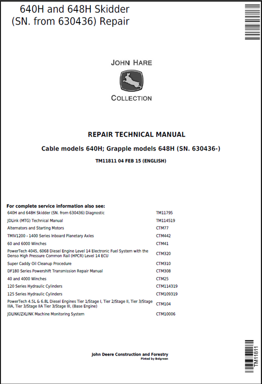 John Deere 640H and 648H Skidder Repair Technical Manual TM11811 PDF