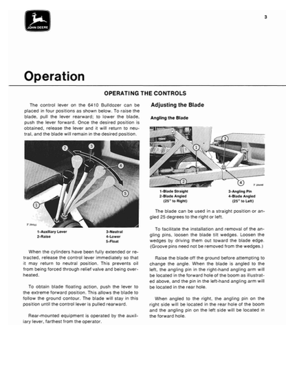 John Deere 6410 Bulldozer for JD450-B Crawler Operating Guide