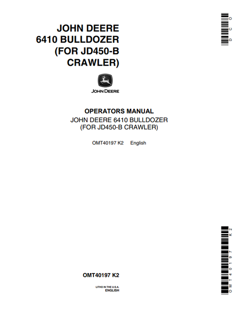 John Deere 6410 Bulldozer for JD450-B Crawler Operator Manual