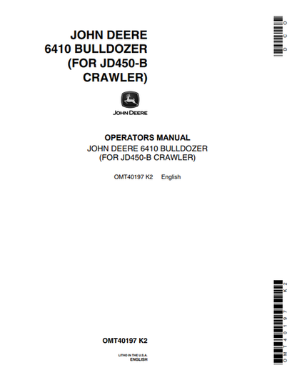 John Deere 6410 Bulldozer for JD450-B Crawler Operator Manual