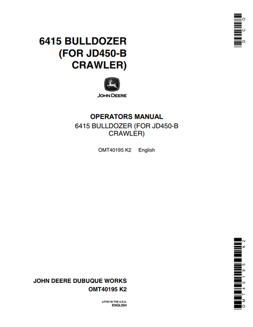 John Deere 6415 Bulldozer for JD450-B Crawler Manual OMT40195