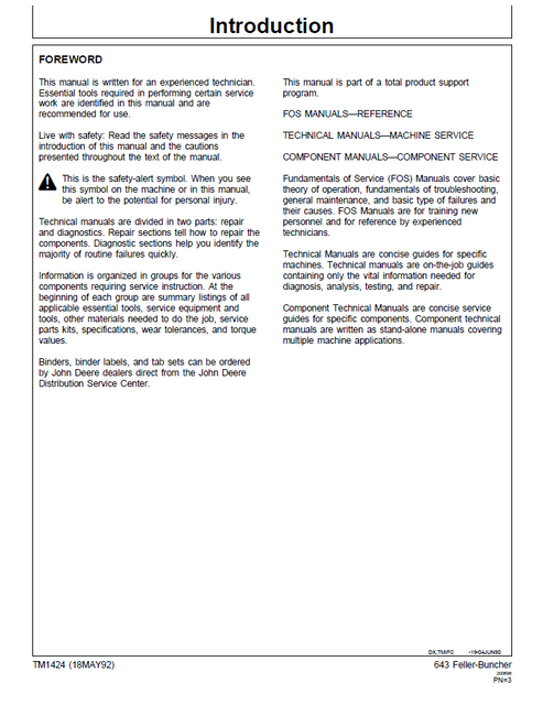 John Deere 643 Feller-Buncher Diagnostic Test Manual PDF