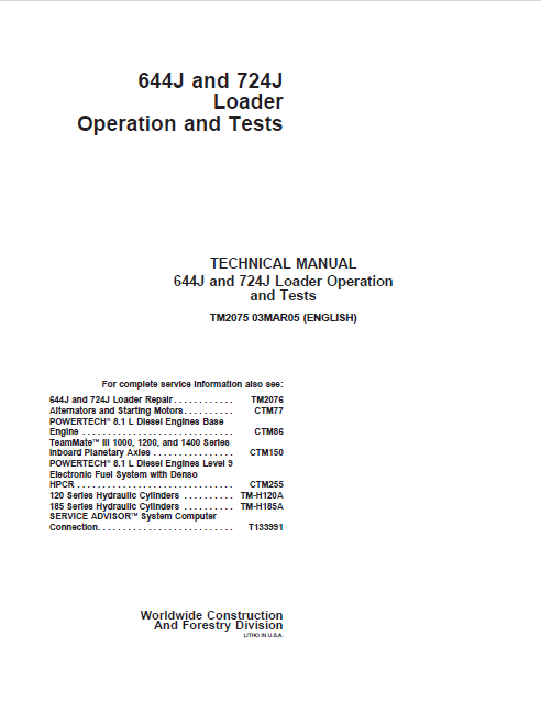 John Deere 644J and 724J Loader Technical Manual TM2075 PDF 