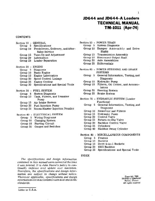 John Deere 644 644A Wheel Loader Service Repair Manual PDF