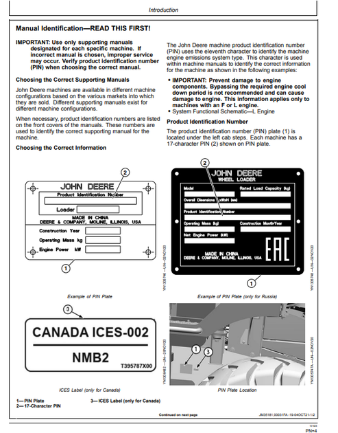 John Deere 644 G-Tier 4WD Loader Operation Manual OMT471622X019