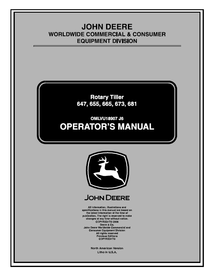 John Deere 647, 655, 665, 681 Rotary Tiller Operator Manual OMLVU18907 PDF 