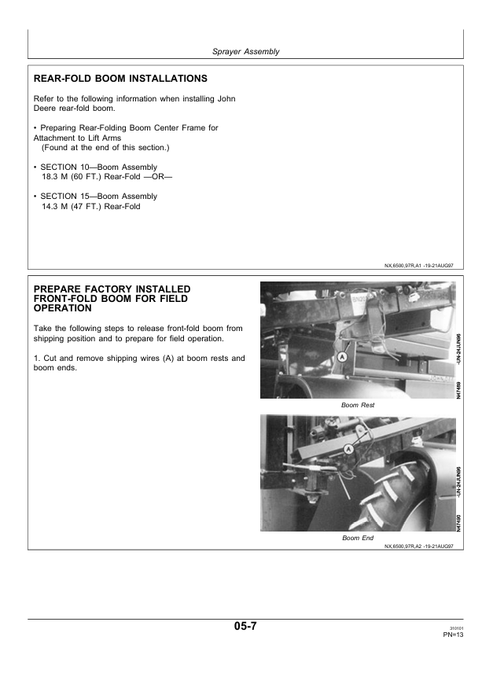 John Deere 6500 6600 Sprayer Setup & Pre-Delivery Inspection Manual